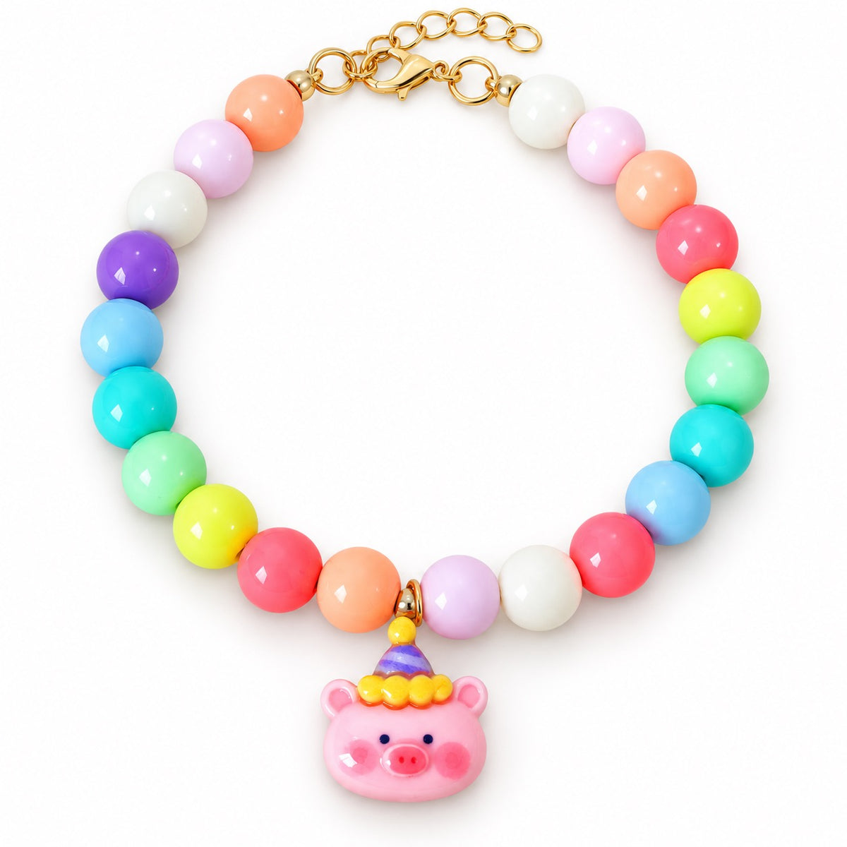 Pastel Beaded Charm Necklace - Pink Pig Charm