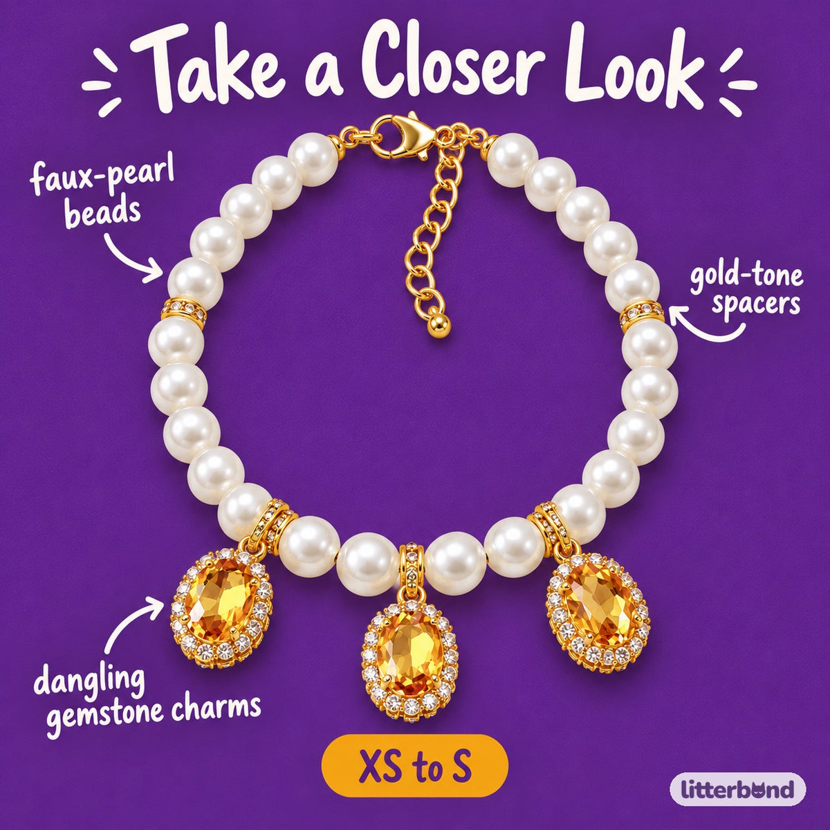 Gemstone Pearl Collar Necklace - close-up details