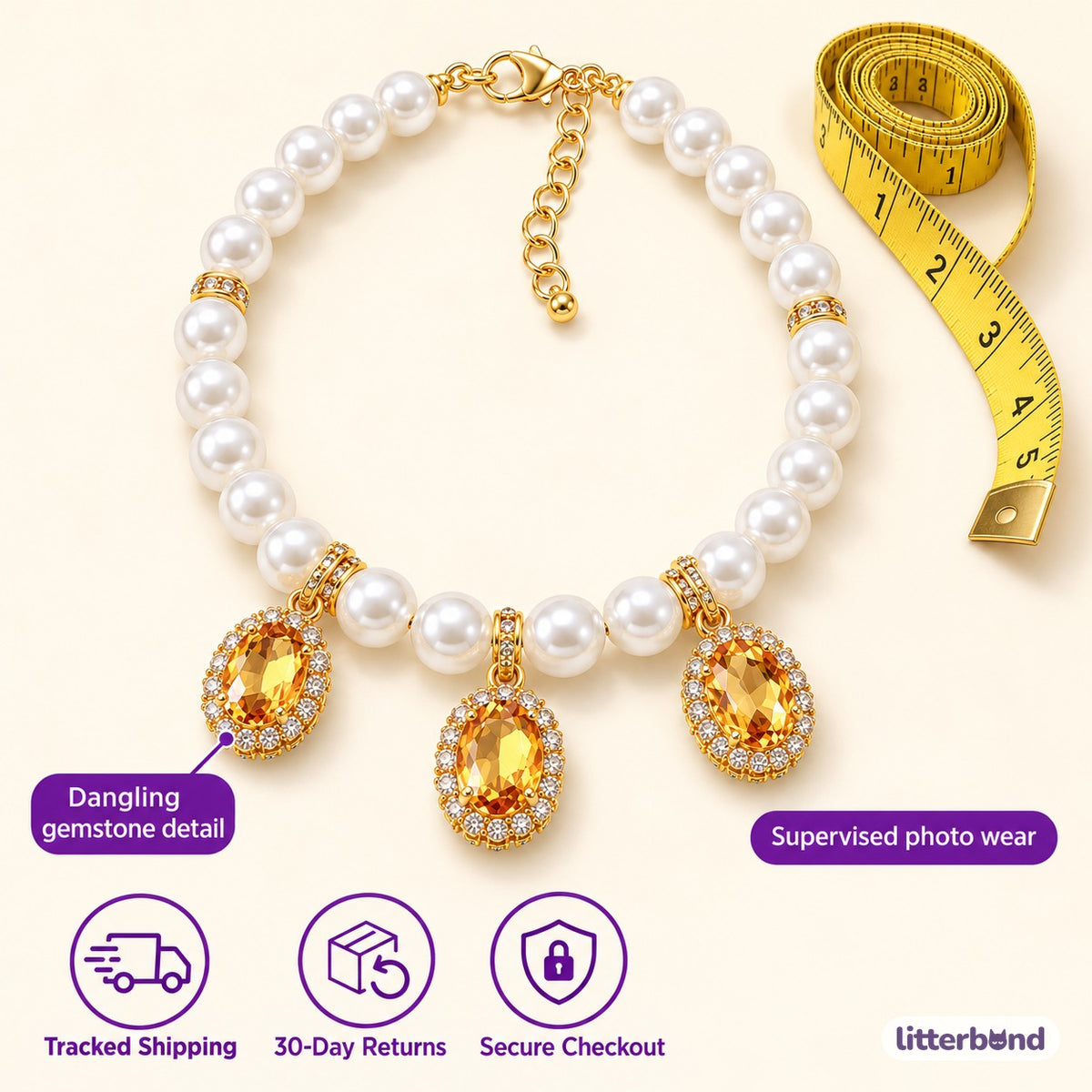 Gemstone Pearl Collar Necklace - size and details