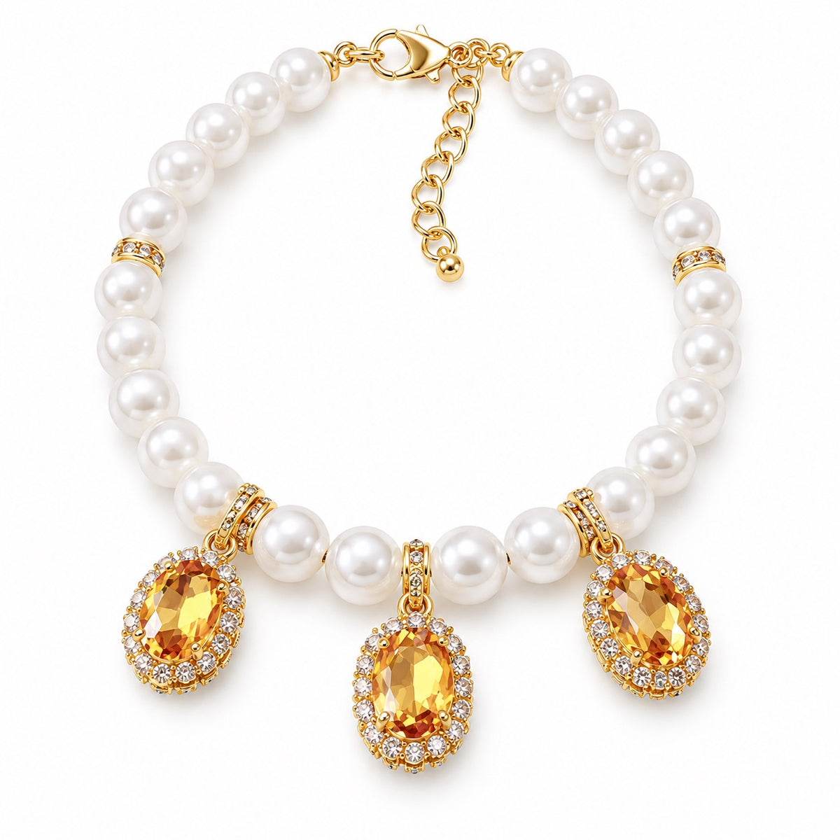 Gemstone Pearl Collar Necklace - Champagne Gemstone
