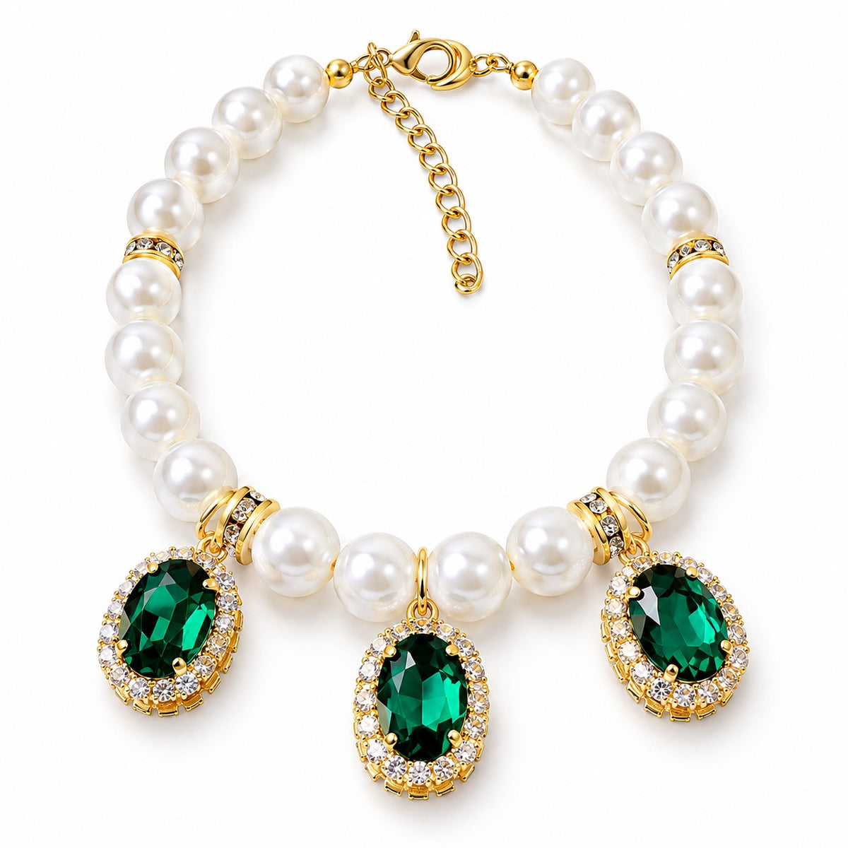 Gemstone Pearl Collar Necklace - Olive Gemstone