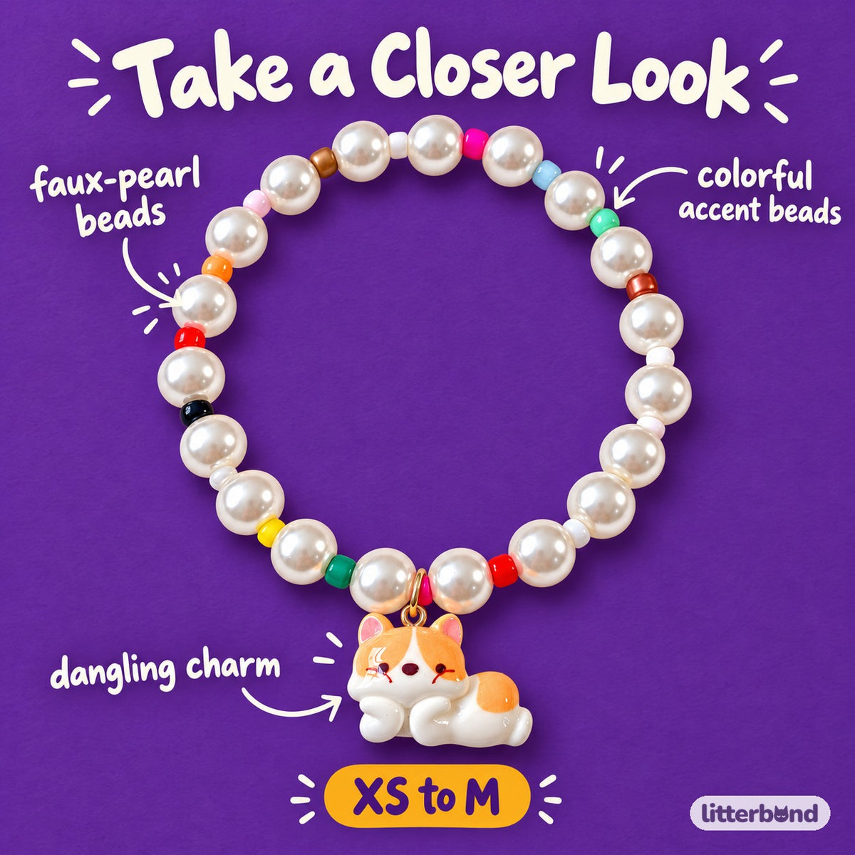 Rainbow Pearl Charm Necklace - close-up details