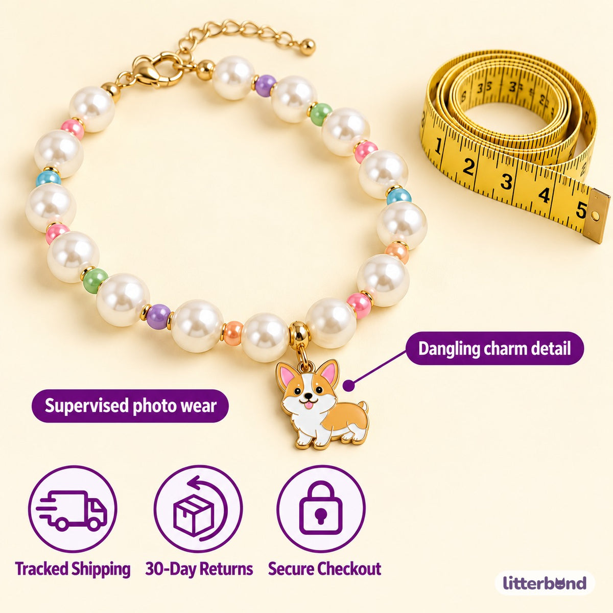 Rainbow Pearl Charm Necklace - size and details