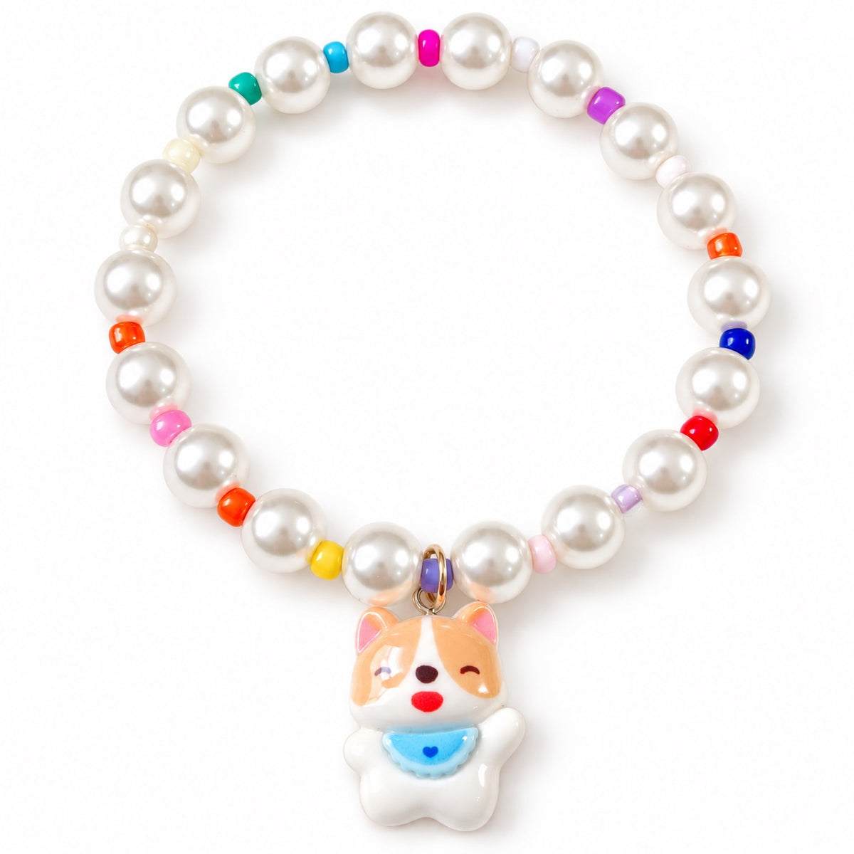 Rainbow Pearl Charm Necklace - Bib Bear Charm