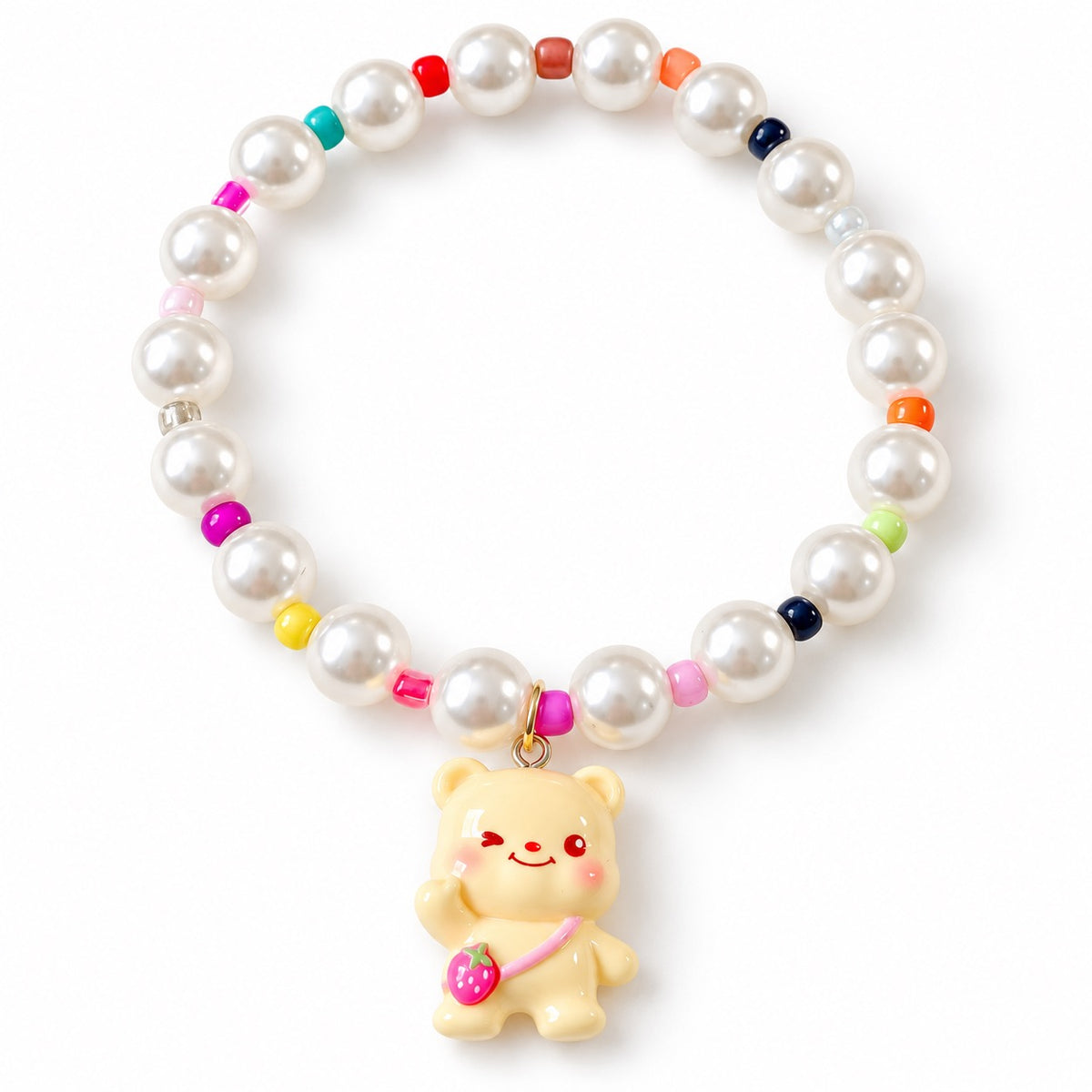 Rainbow Pearl Charm Necklace - Butter Bear Charm