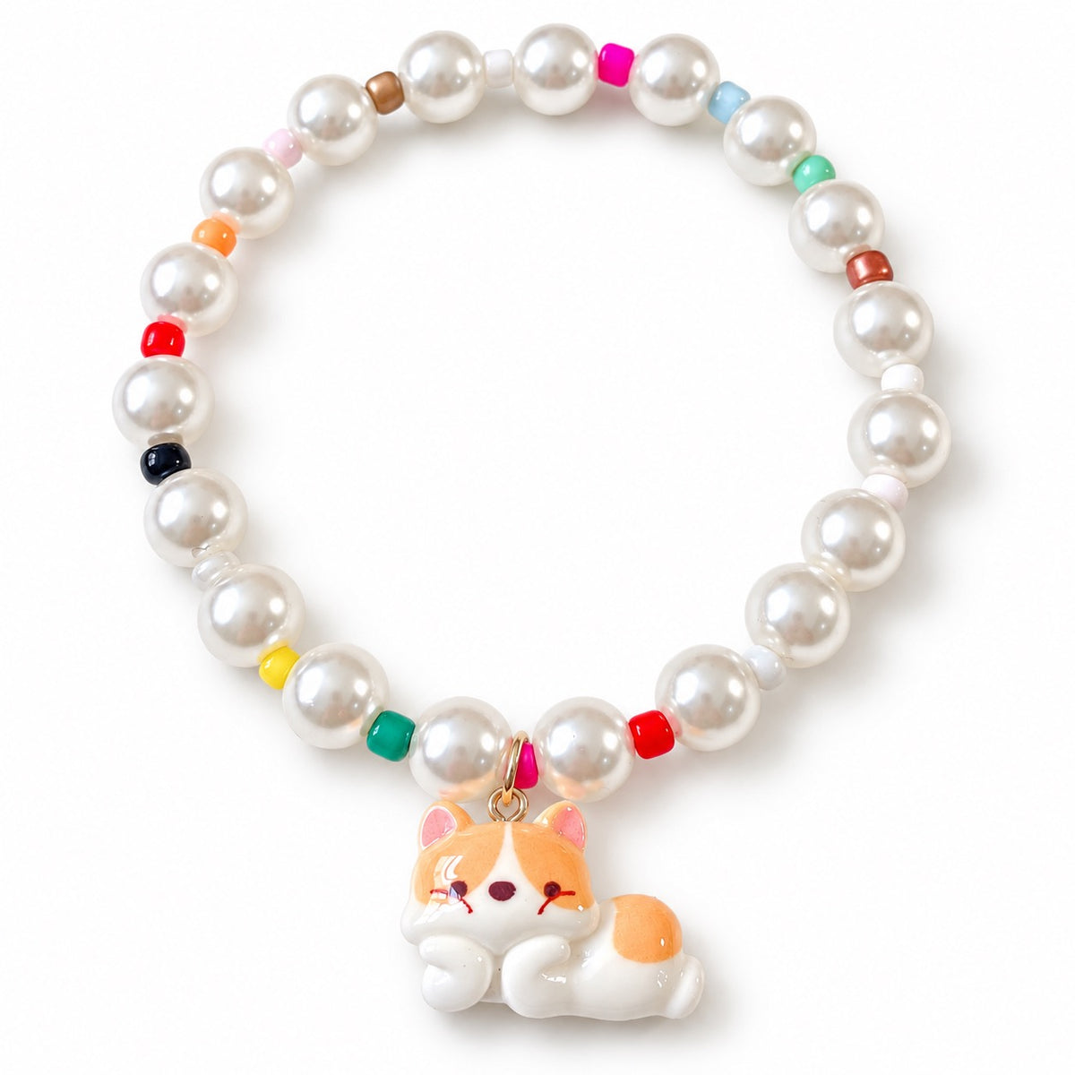 Rainbow Pearl Charm Necklace - Corgi Charm