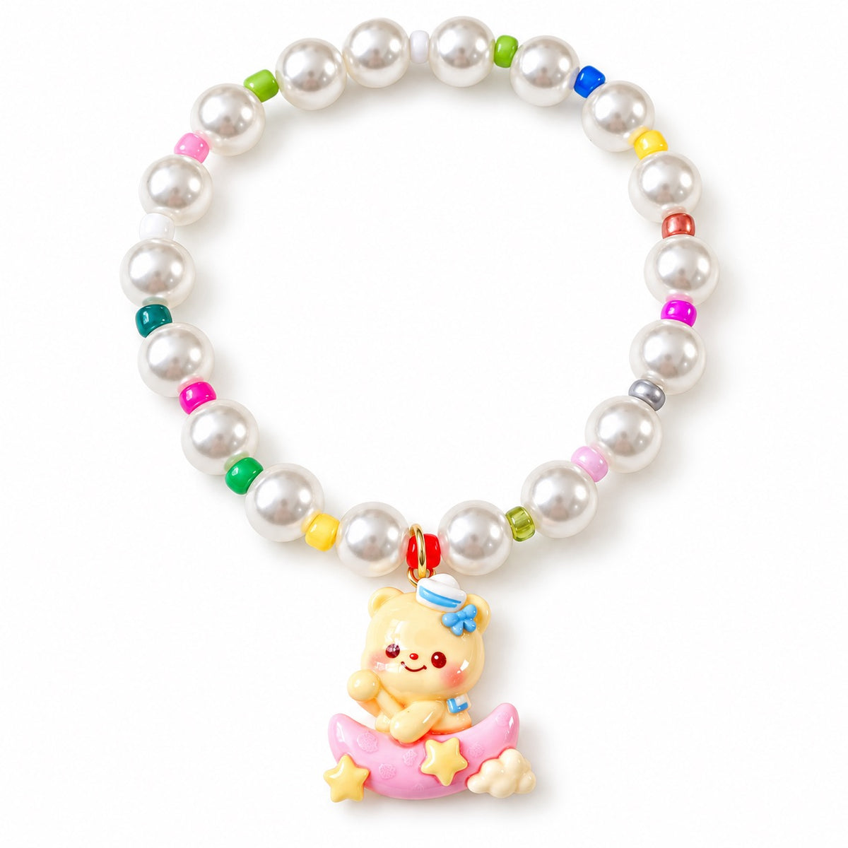 Rainbow Pearl Charm Necklace - Moon Bear Charm