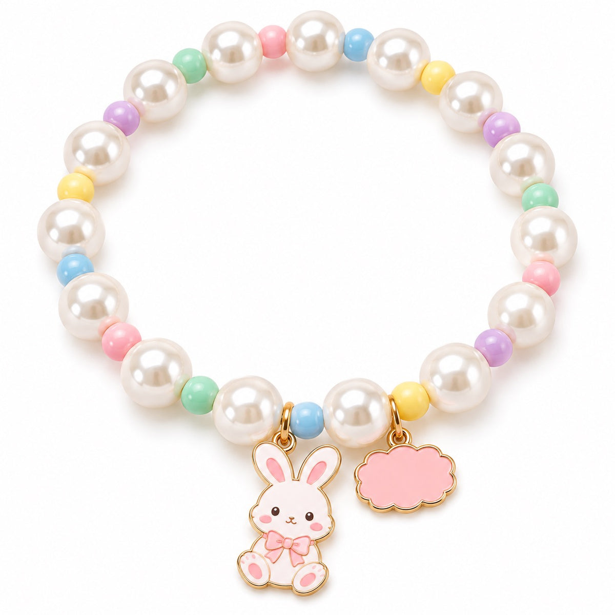 Rainbow Pearl Charm Necklace - Sweet Bunny Charm