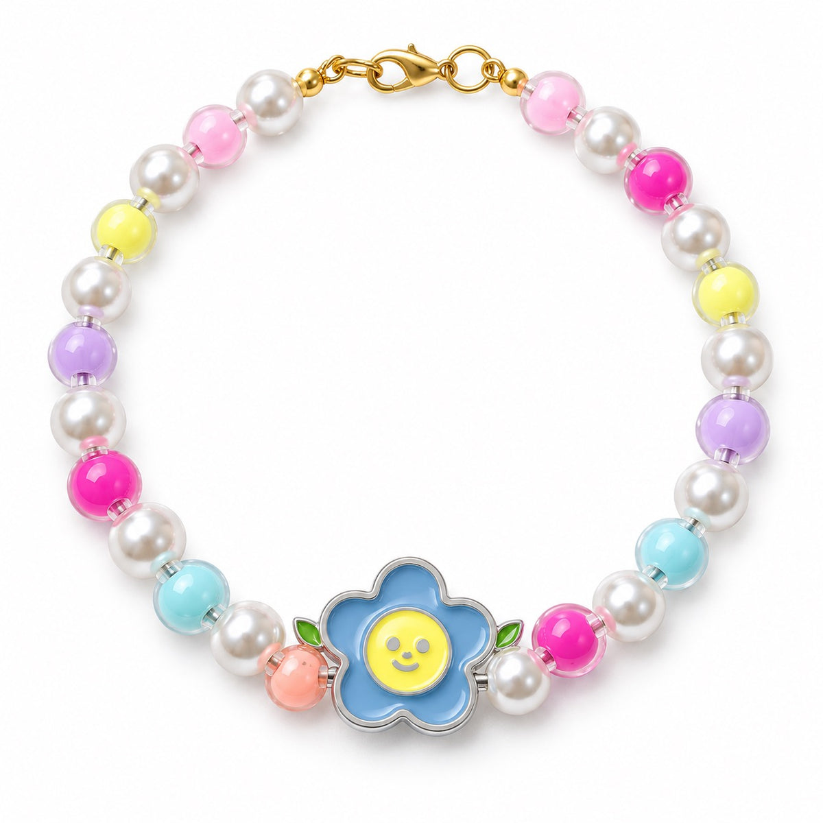 Pastel Charm Necklace for Photos - Blue Smile Flower