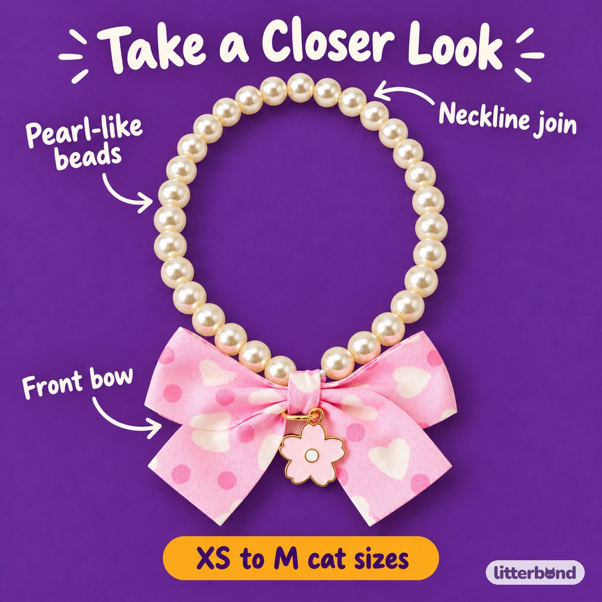 Polka Dot Bow Pearl Necklace - close-up details