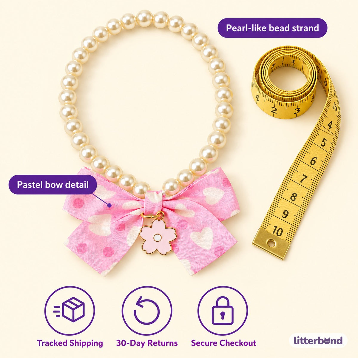 Polka Dot Bow Pearl Necklace - size and details