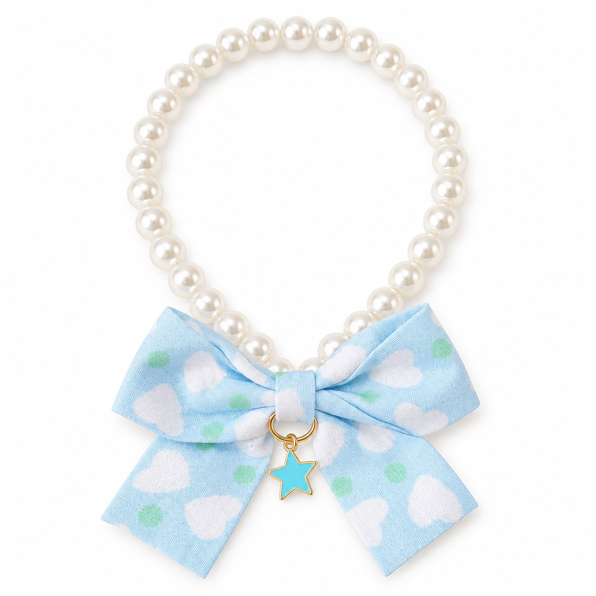 Polka Dot Bow Pearl Necklace - Blue Bow