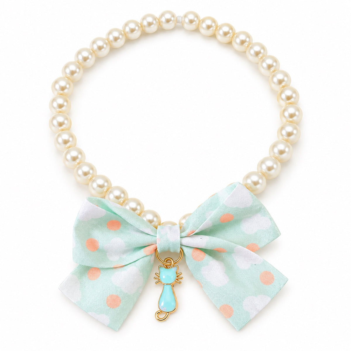 Polka Dot Bow Pearl Necklace - Green Bow