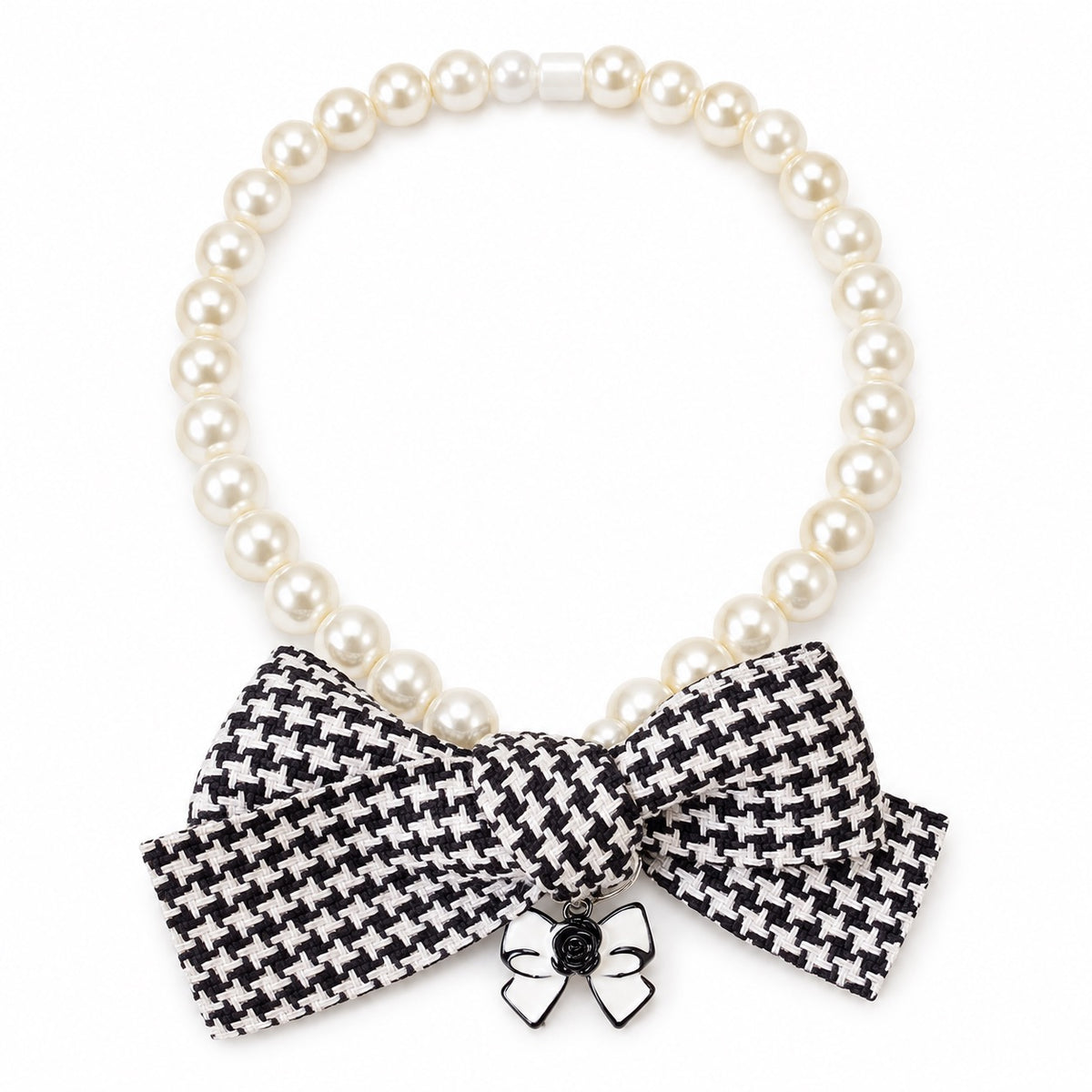 Polka Dot Bow Pearl Necklace - Houndstooth Bow