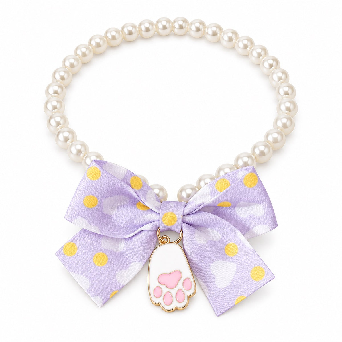 Polka Dot Bow Pearl Necklace - Purple Bow