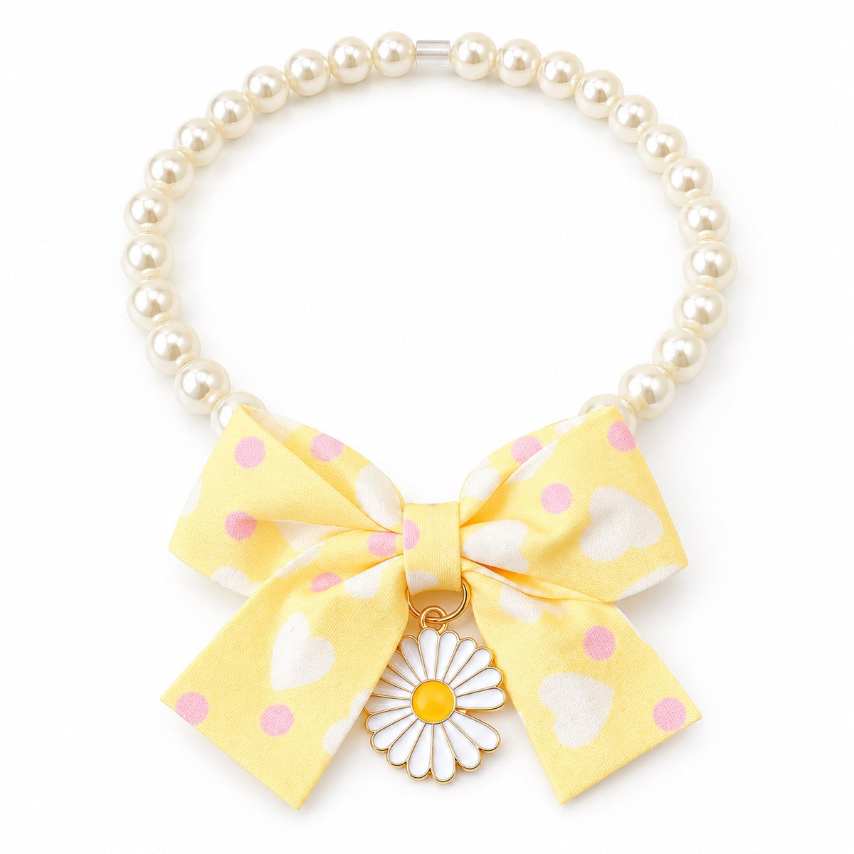 Polka Dot Bow Pearl Necklace - Yellow Bow