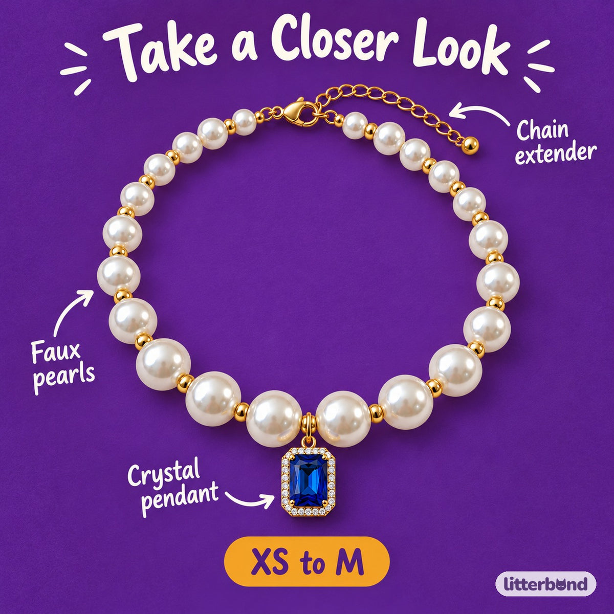 Crystal Pearl Photo Collar - close-up details