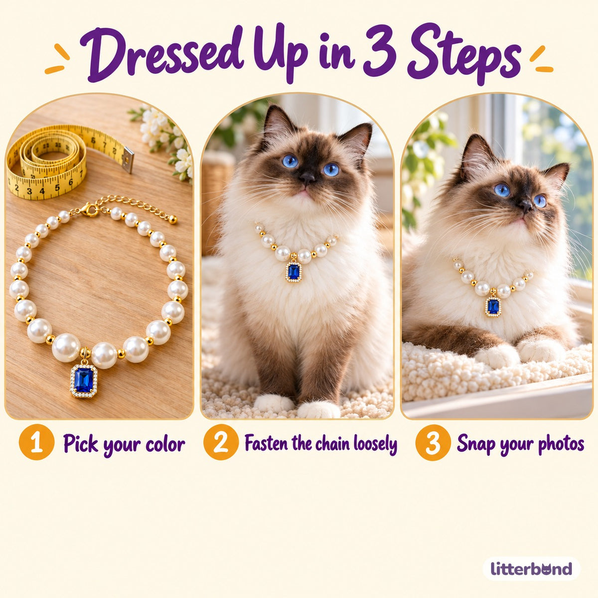 Crystal Pearl Photo Collar - how to put it on
