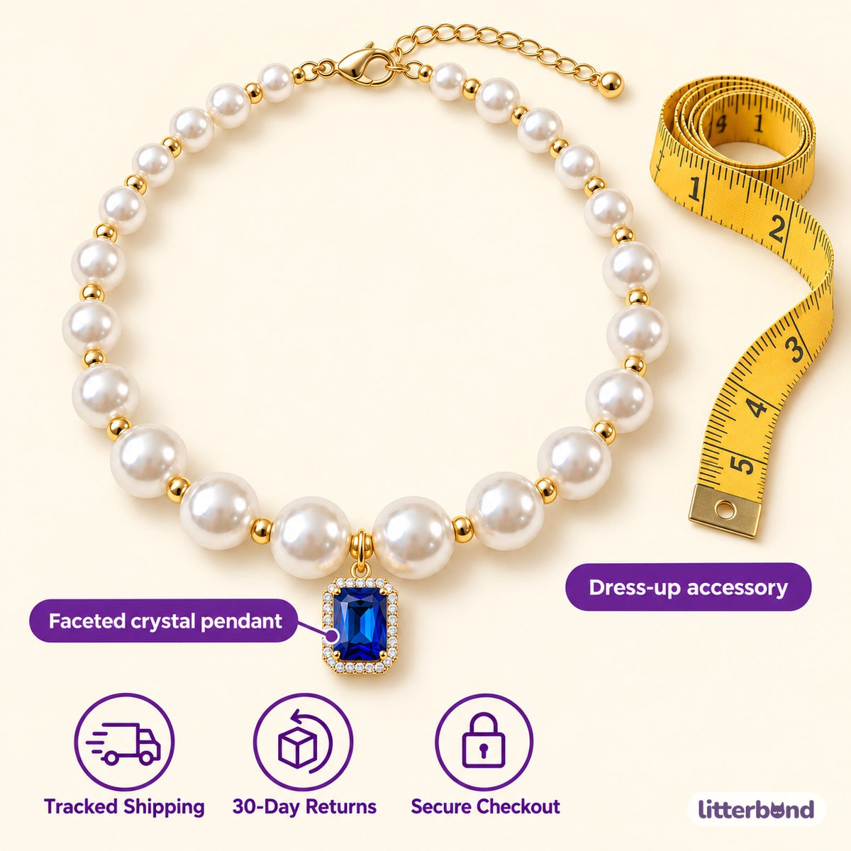 Crystal Pearl Photo Collar - size and details