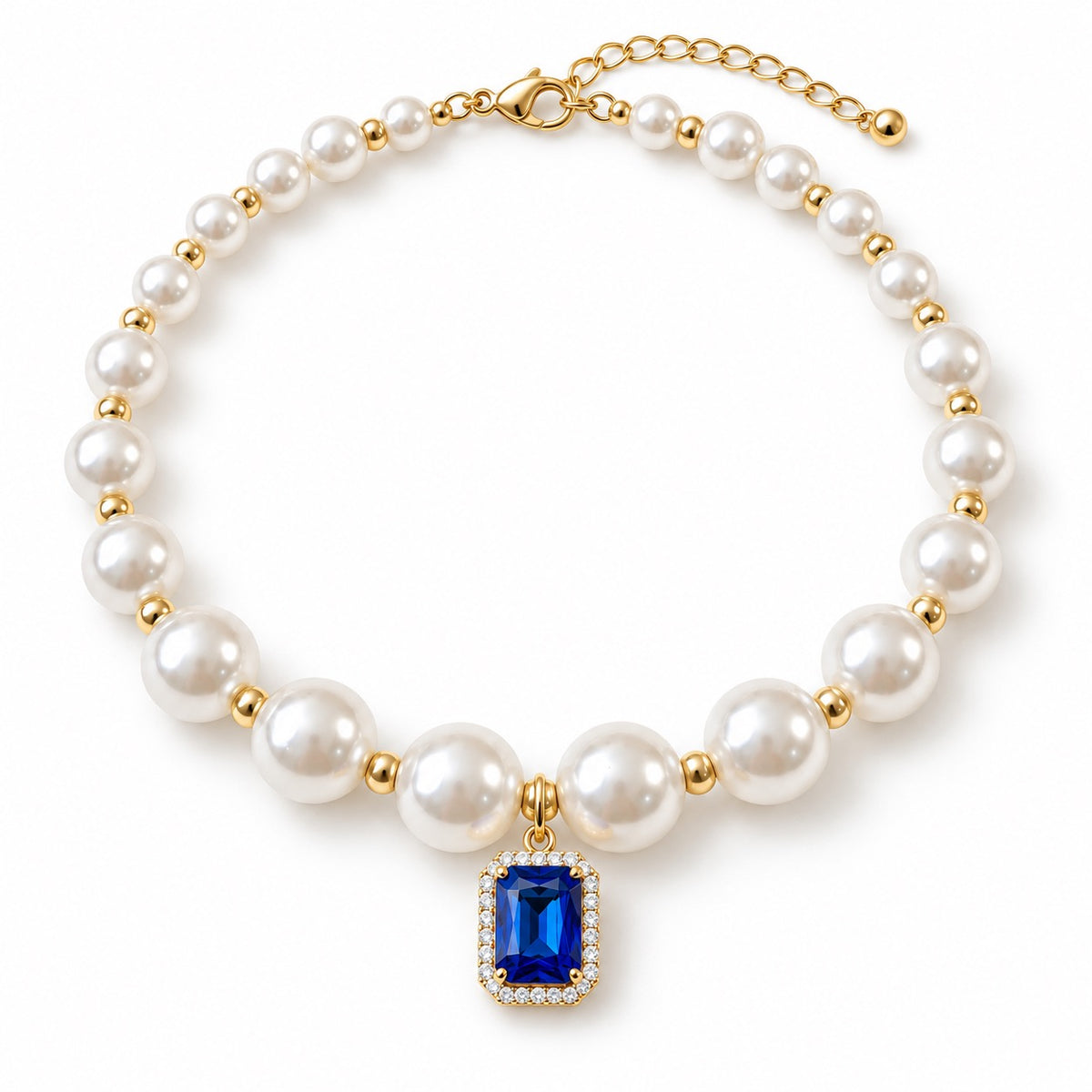 Crystal Pearl Photo Collar - Deep Blue