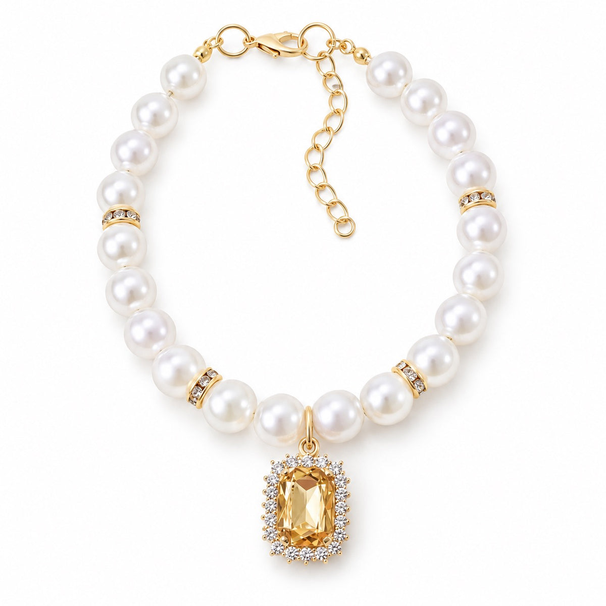 Crystal Pearl Photo Collar - Champagne Gold
