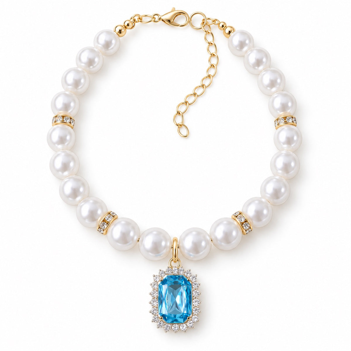 Crystal Pearl Photo Collar - Peacock Blue