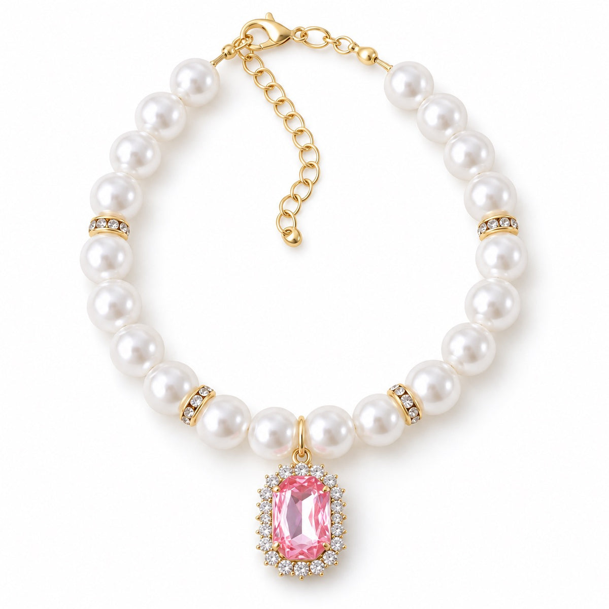 Crystal Pearl Photo Collar - Light Pink