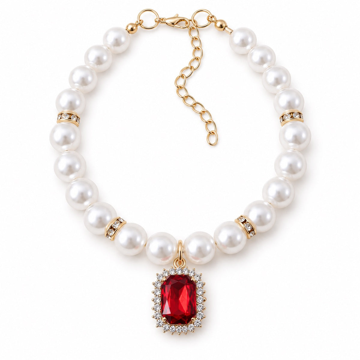 Crystal Pearl Photo Collar - Ruby Red
