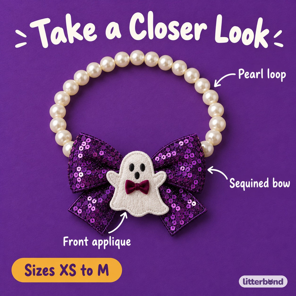 Halloween Pearl Bow Necklace for Photos - close-up details