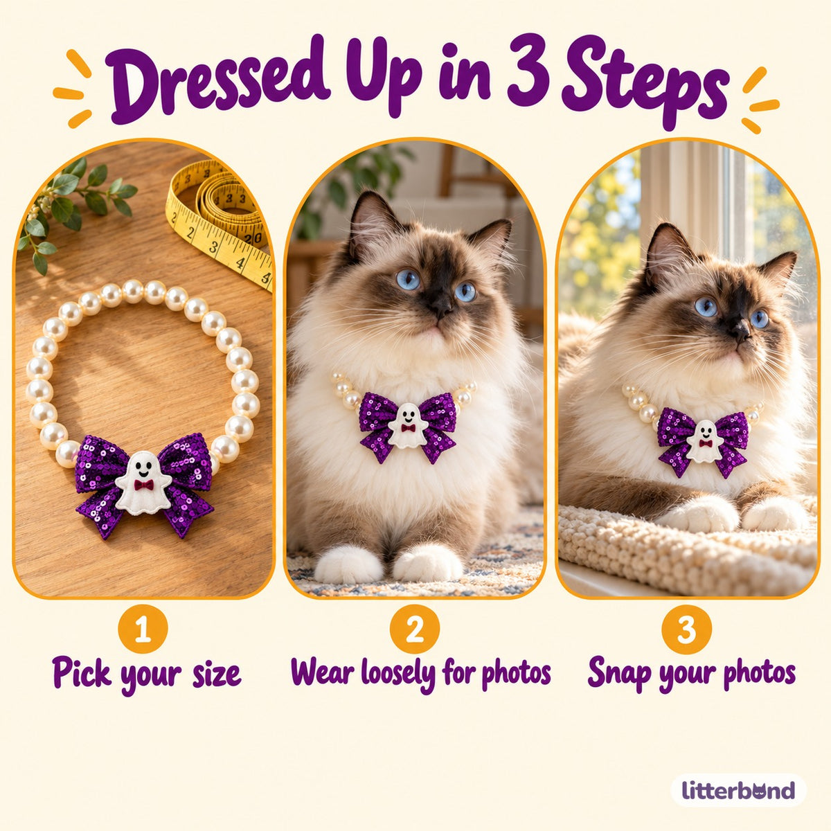 Halloween Pearl Bow Necklace for Photos - how to put it on