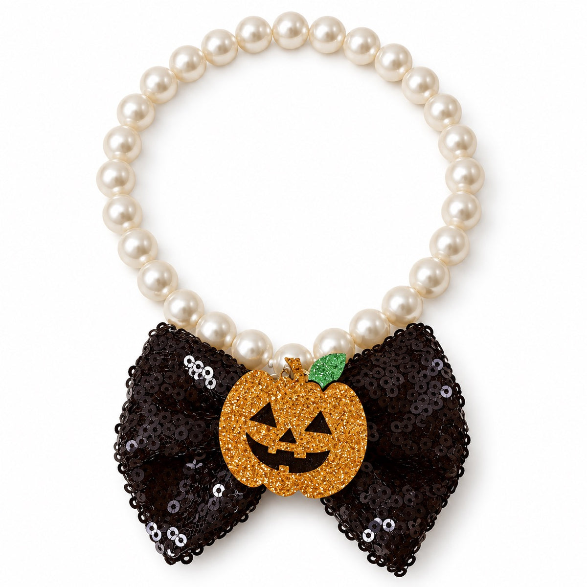 Halloween Pearl Bow Necklace for Photos - Black Pumpkin