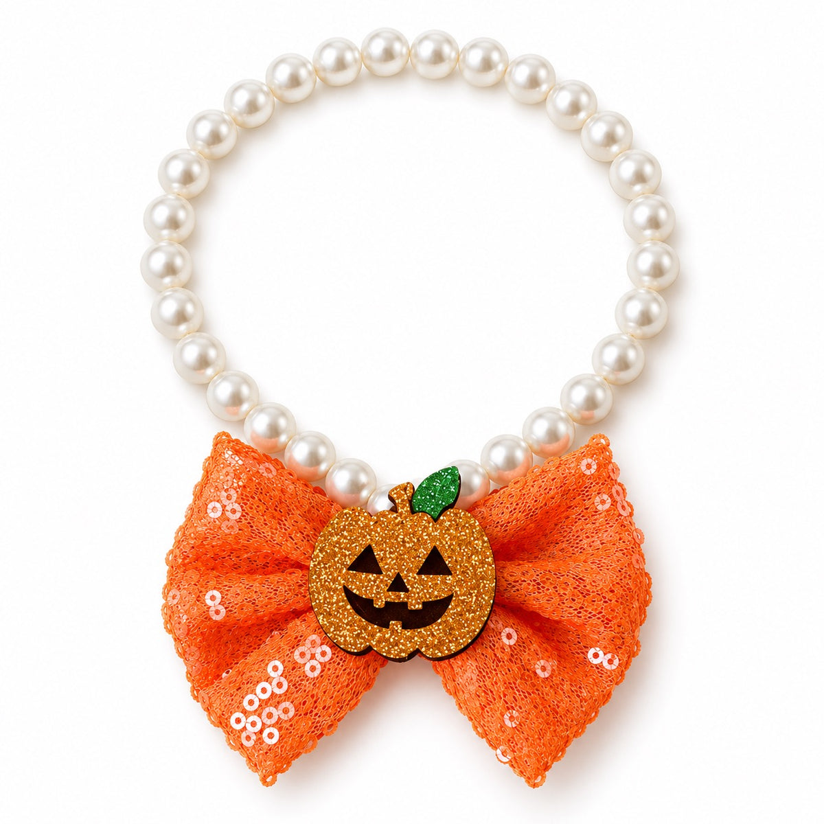 Halloween Pearl Bow Necklace for Photos - Orange Pumpkin