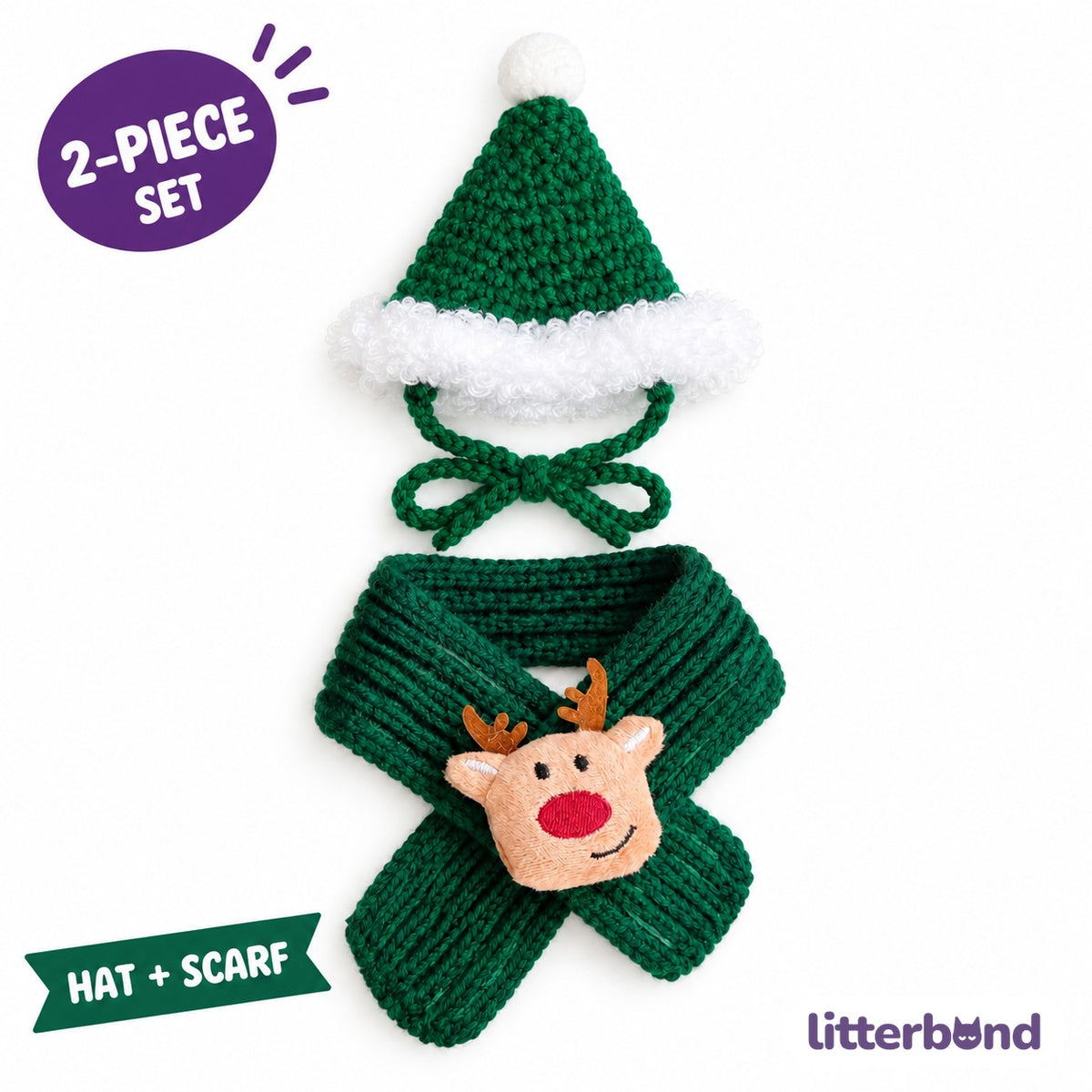 Crochet Christmas Hat & Knit Scarf Set