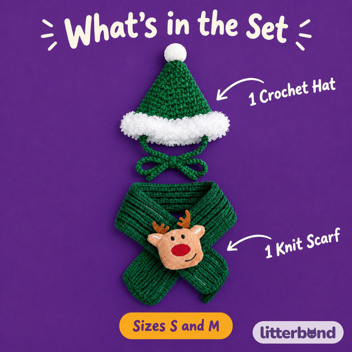 Crochet Christmas Hat & Knit Scarf Set closer look