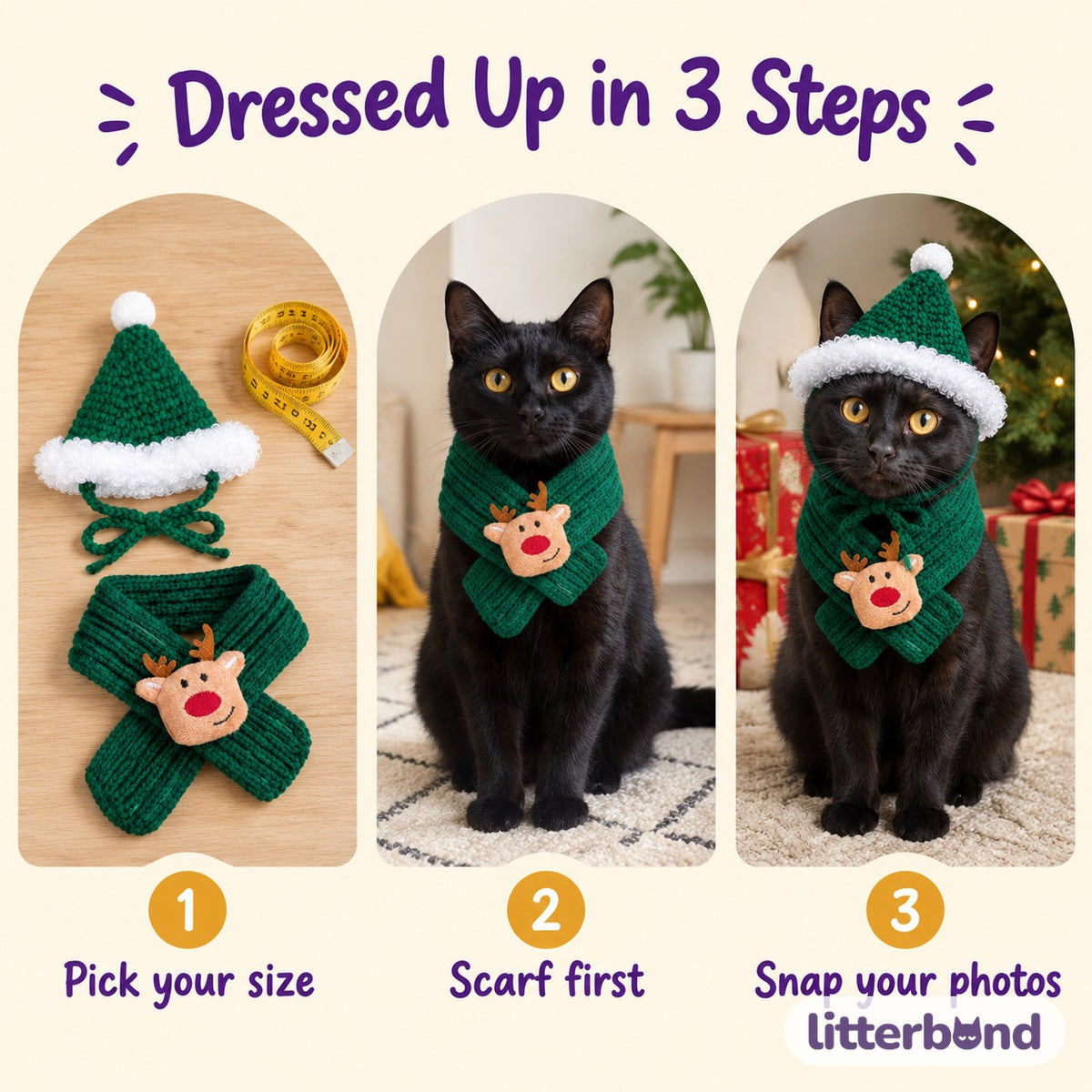 Crochet Christmas Hat & Knit Scarf Set how to put it on
