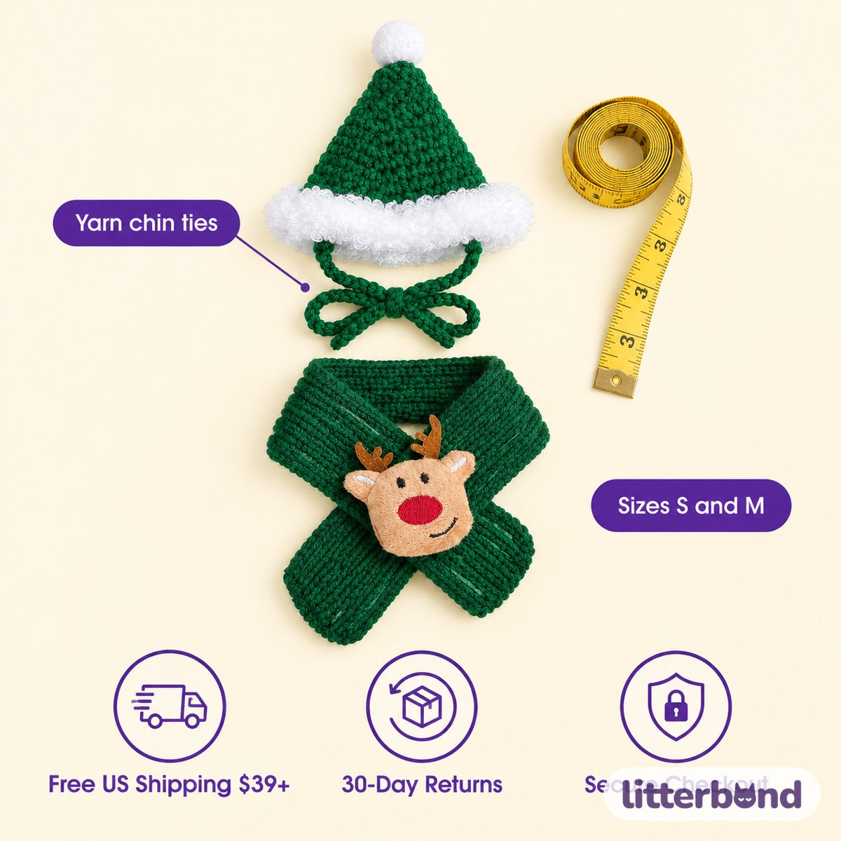 Crochet Christmas Hat & Knit Scarf Set size guide