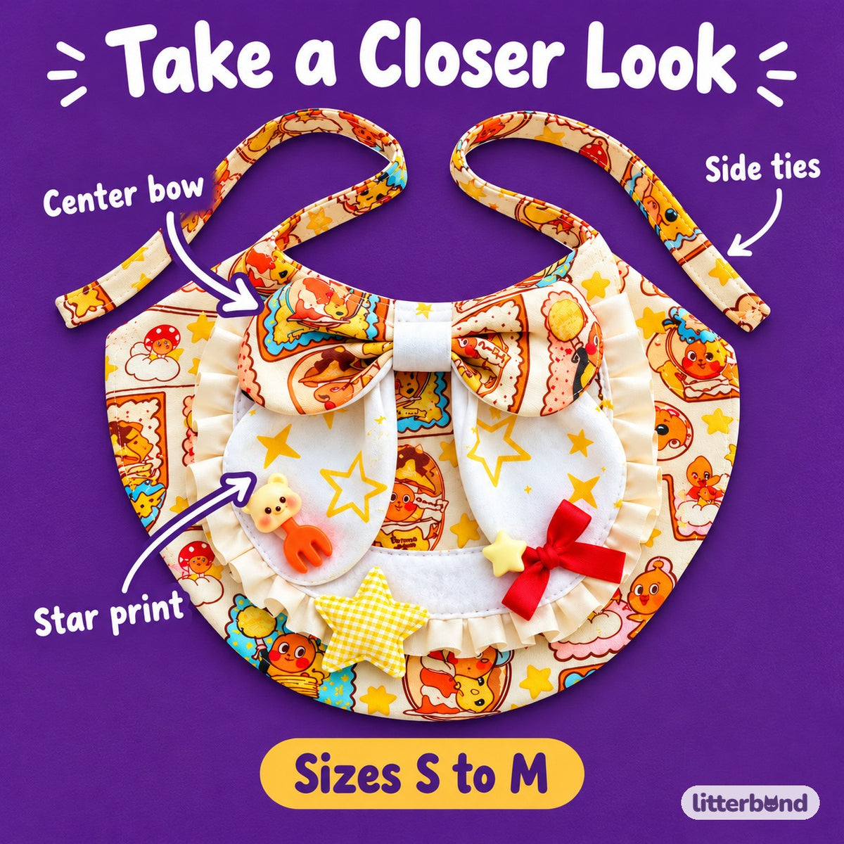 Yellow Star Bib Collar for Cat Photos - close-up details