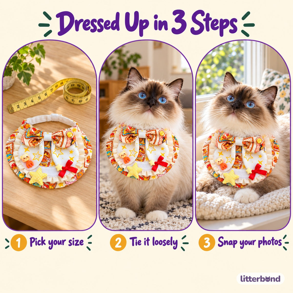 Yellow Star Bib Collar for Cat Photos - how to put it on