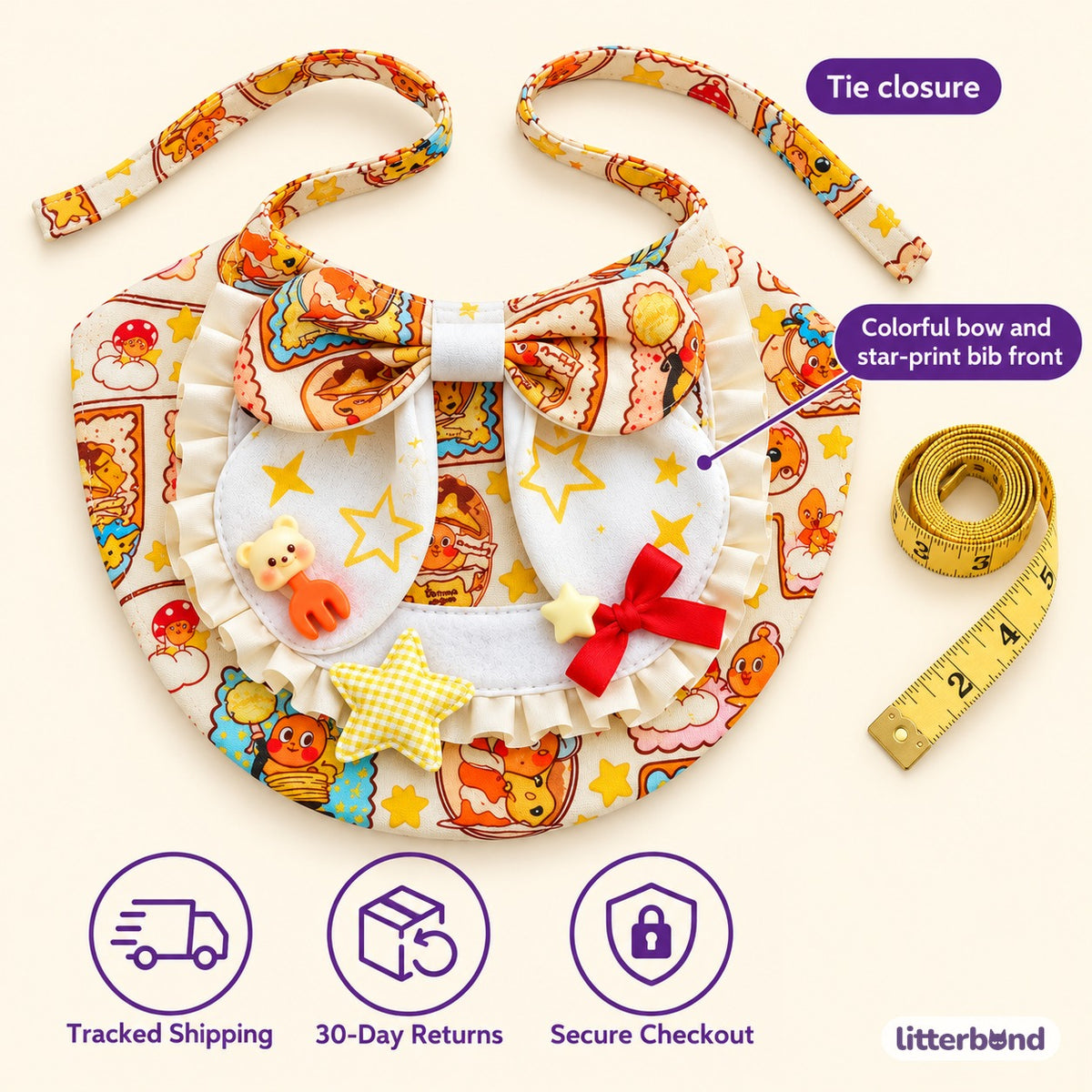 Yellow Star Bib Collar for Cat Photos - size and details