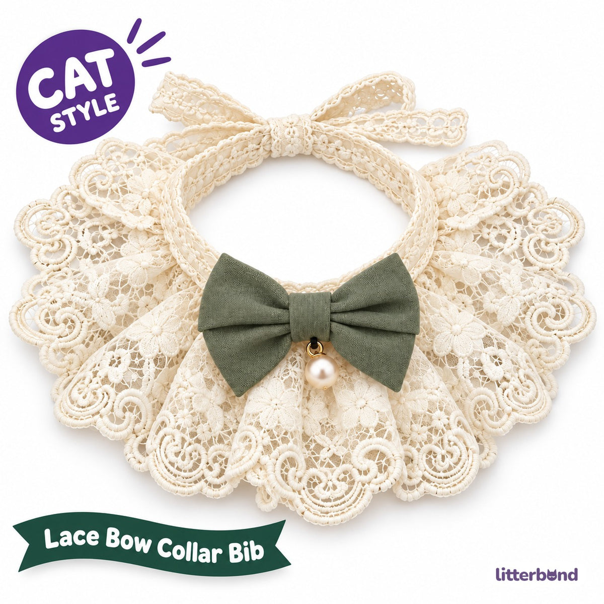 Lace Ruffle Bow Collar Bib for Photos