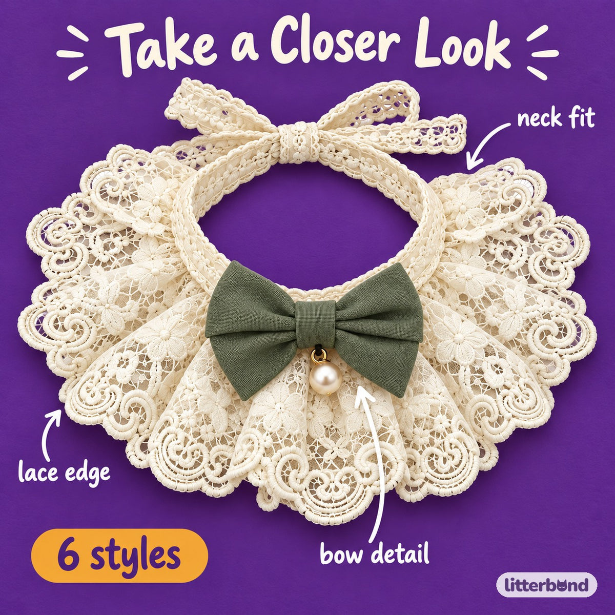 Lace Ruffle Bow Collar Bib for Photos - close-up details