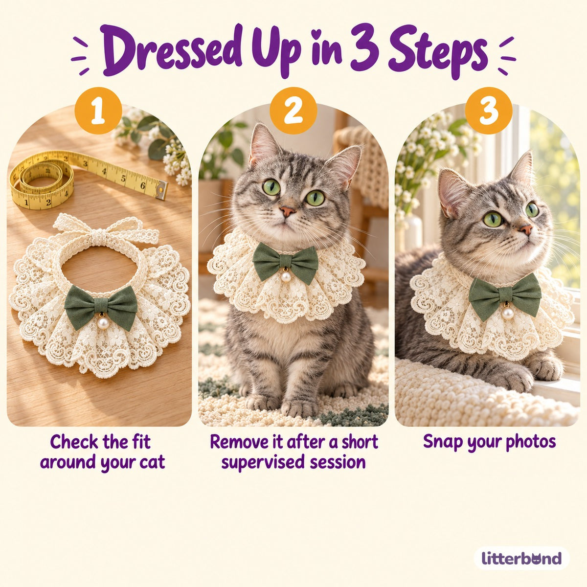 Lace Ruffle Bow Collar Bib for Photos - how to put it on