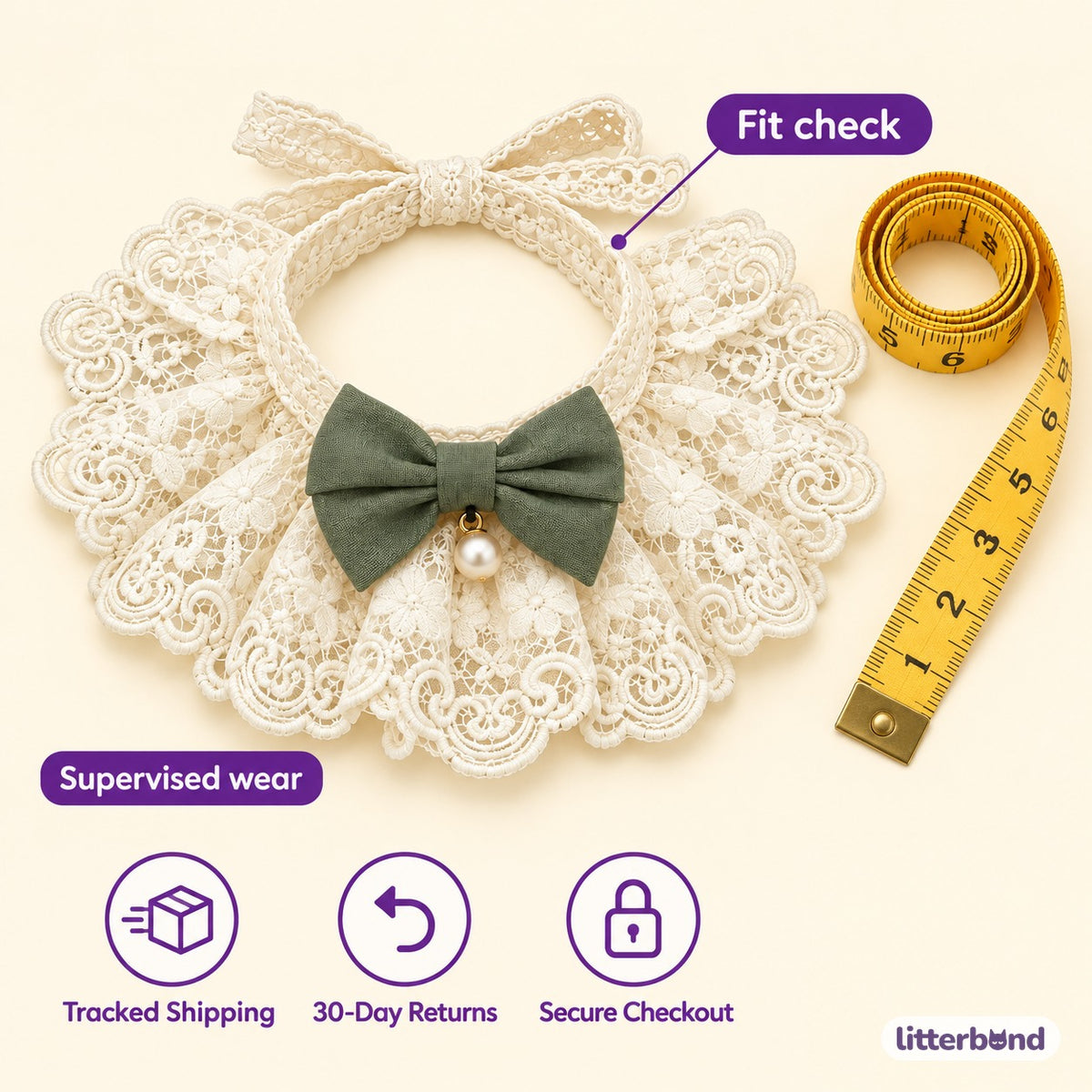 Lace Ruffle Bow Collar Bib for Photos - size and details