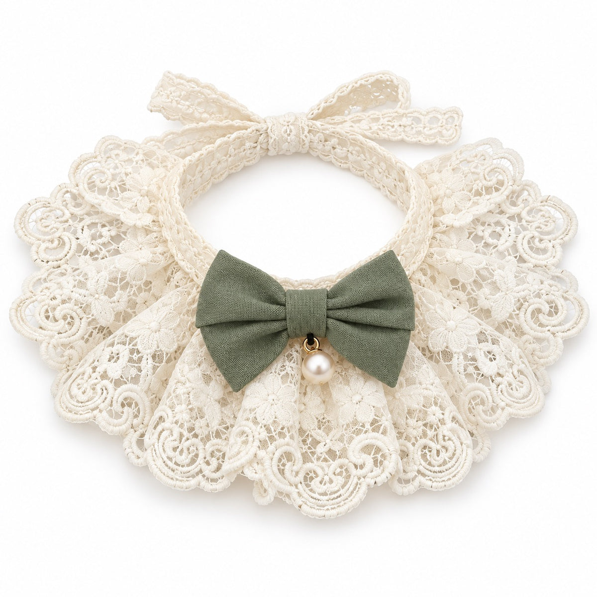 Lace Ruffle Bow Collar Bib for Photos - Green Lace Bow