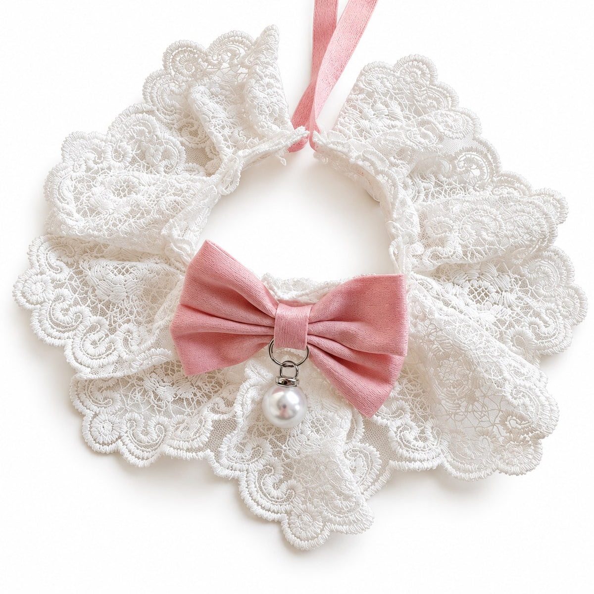 Lace Ruffle Bow Collar Bib for Photos - Pink Lace Bow