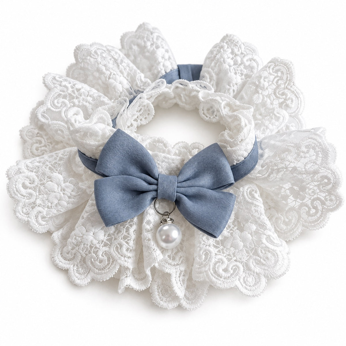 Lace Ruffle Bow Collar Bib for Photos - Blue Lace Bow
