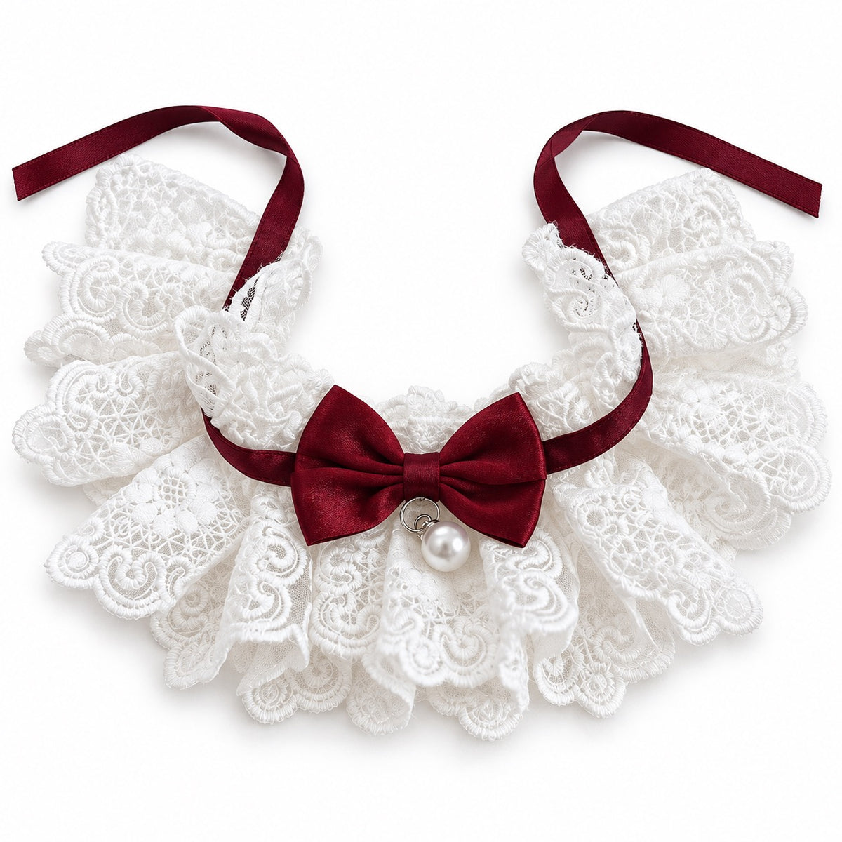Lace Ruffle Bow Collar Bib for Photos - Burgundy Lace Bow