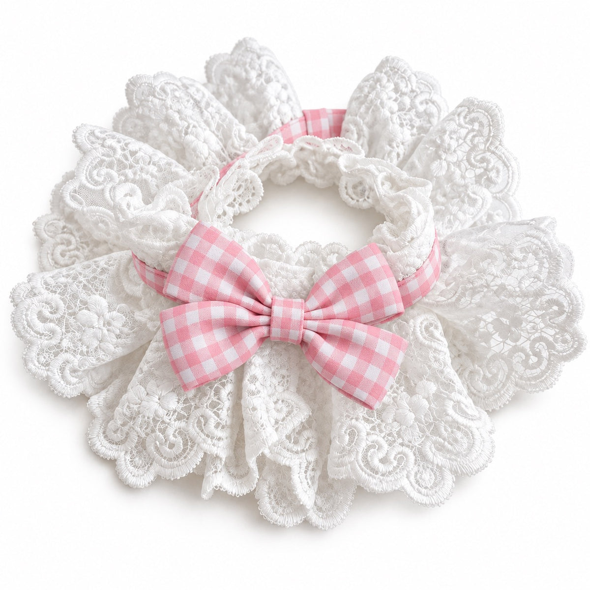 Lace Ruffle Bow Collar Bib for Photos - Pink Lolita Lace