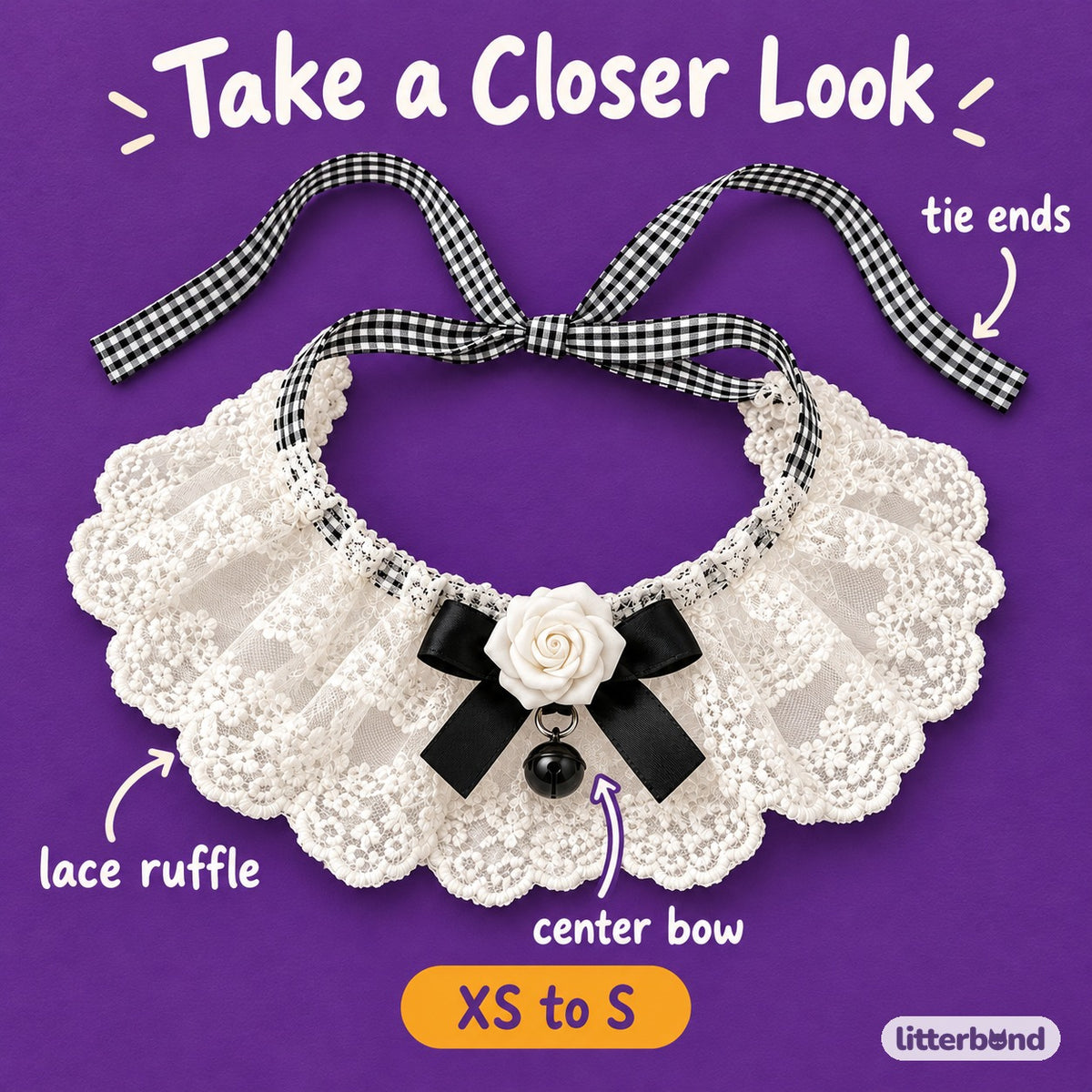 Lace Bow Bib Collar - close-up details