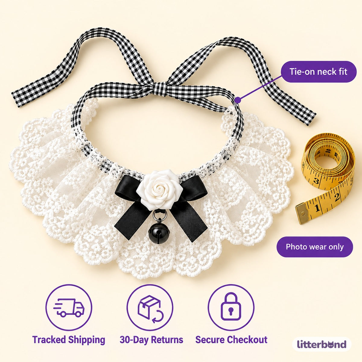 Lace Bow Bib Collar - size and details